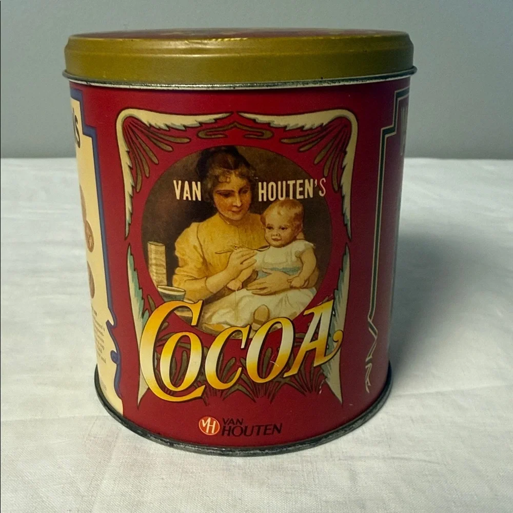 Van Houten’s Cocoa Tin Vintage Red Metal Container Advertising Holland